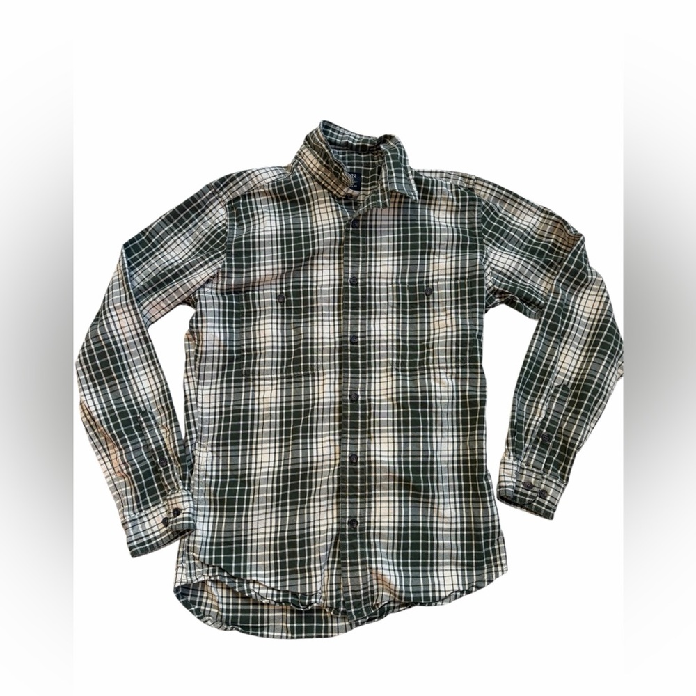 Filson Men's Dark Green and White‎ Plaid Shirt size small
